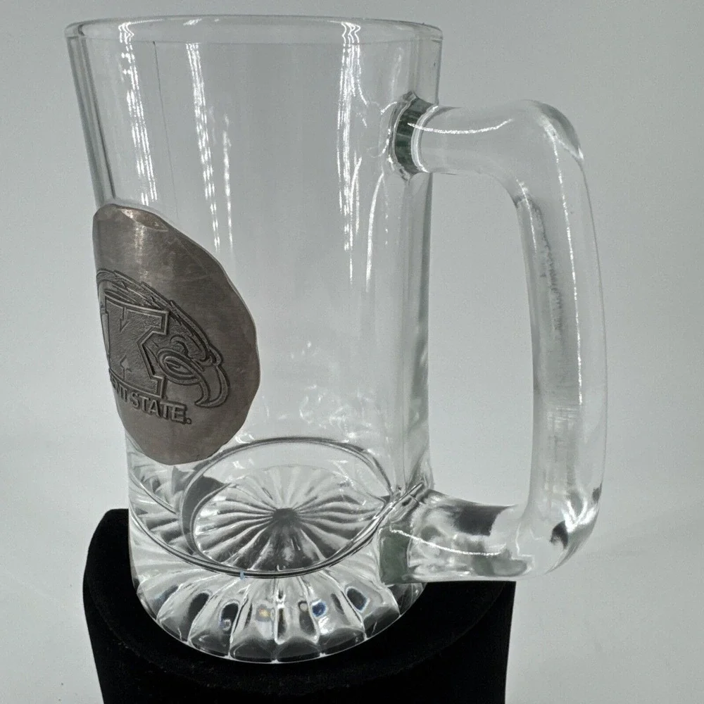 Beer Mug Stein Clear Glass Kent State‎ University Pewter Logo 5.5